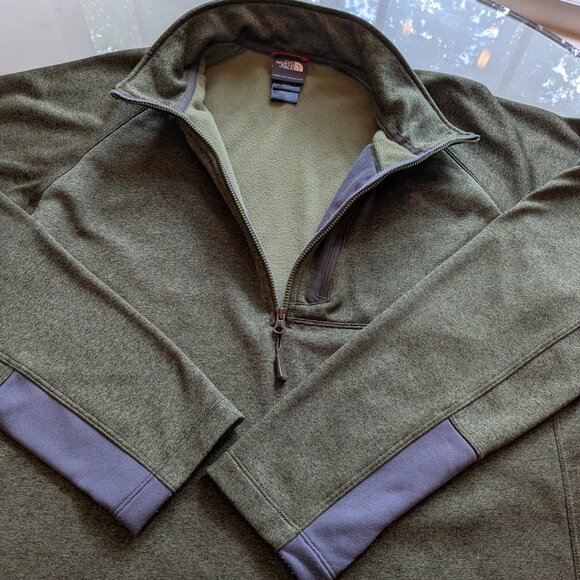 The North Face Men’s Dark Green Fleece Lined Half-Zip Pullover Large - Picture 2 of 6